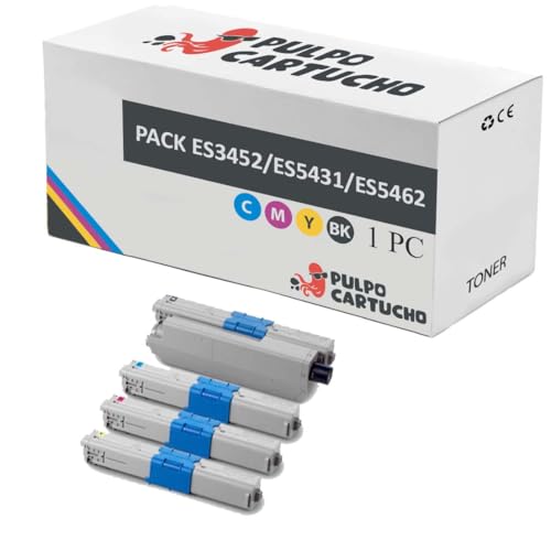 Pulpo Cartucho   Pack 4 Toner Genérico ES3452, ES5431, ES5462 Compatible con Oki 44973512, 44973511, 44973510, 44973509   Valido para Impresoras ES3452, ES5431dn, ES5462, ES5462dnw