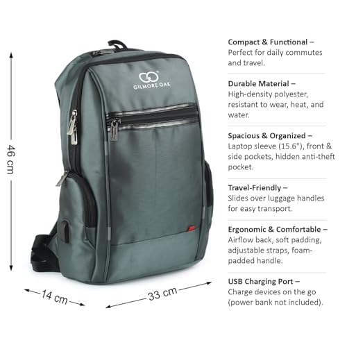 Image of Gilmore Oak Phoenix Compact Anti Theft Design Laptop Backpack Suitable up to 15.6 inch laptop size, With USB Charging Port (22 Liters)