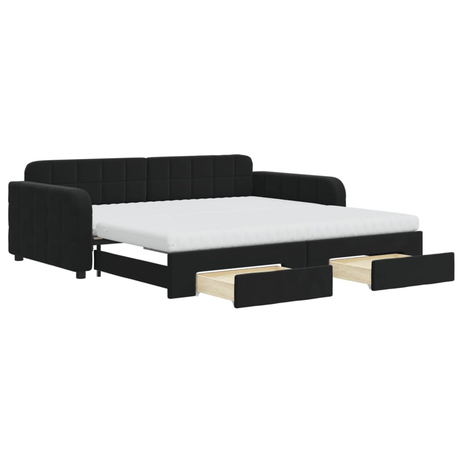 ATOMSTACK MAKER Sofa Cama Plegable 2 en 1 Negro de Terciopelo, Cama Diaria Extensible 100 x 200 cm Con 2 Colchones de Espuma y 2 Cajones Con Ruedas – Ideal para Salón o Dormitorio de Invitados
