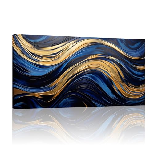 Peinture artistique sur toile bleu or décoration murale salon premium