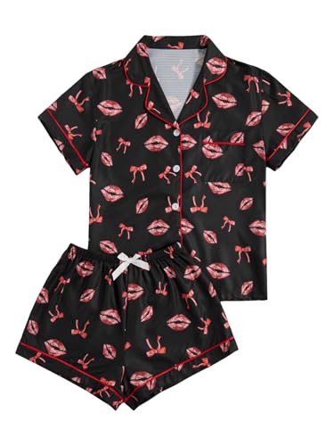 Image of Verdusa Pajamas For Women Set 2 Piece Summer Pajama Sets Cute Pjs Lounge Matching Button Shirt with Shorts