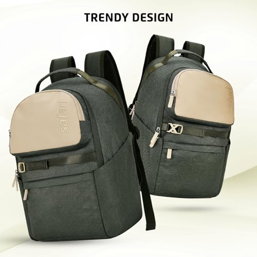 Image of Safari Dart 2 24L College backpack, 2 compartments, 17 inch laptop compatible, Smart trolley sleeve, Front pocket, college backpack bags for women and men, travel bag, Ideal for Students, Color - Olive