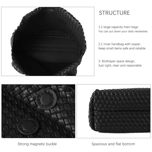 Image of Hand Woven Bag Tote BagS For Women Top Handle Shoulder Vegan Leather Large Travel Beach Hobo Handbag