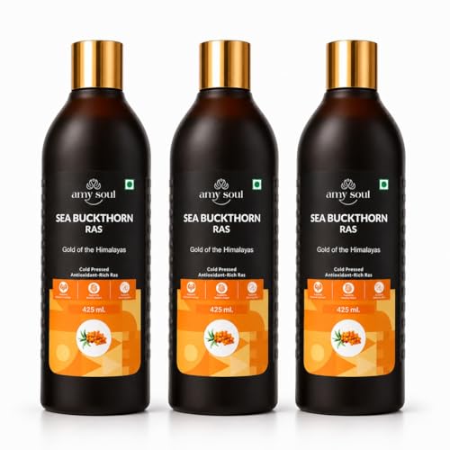 Image of Sea Buckthorn Juice Pack of 3 (425ml Each) | Natural Wellness Drink with Vitamin C, Omega 3 6 7 9 & Antioxidants | Sea Buckthorn Ras for Immunity Support, Skin & Hair Wellness, Energy & Digestion | Dark Glass Bottle | No Added Sugar