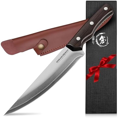 Dream Reach Boning Knife for Meat Cutting Japanese 6.7 inch High Carbon Steel Deboning Knife for Meat with Sheath-Razor Sharp Fillet Knife Brisket Trimming Knife for Kitchen Outdoor (Flow Series2) Cover