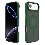 PinLiSheng 対応 ケース 半透明 MagSafe対応 マグネット搭載 カバー 米軍MIL規格 耐衝撃 マット感 黄ばみなし ストラップホール付き ワイアレス充電対応 (インクグリーン, iPhone 17 Pro)