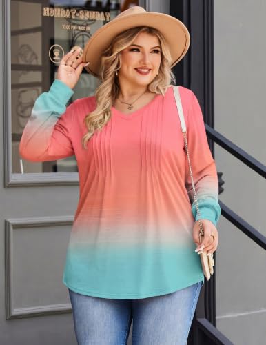 Image of IN'VOLAND Womens Plus Size Shirts V Neck Puff Long Sleeve Tops | Loose Fit, Dressy Casual Blouse, Pleated, Fall Outfits, Business Work TShirts, Basic Tees