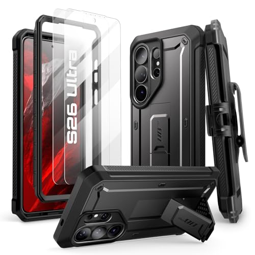 Image of SUPCASE for Samsung Galaxy S26 Ultra Case with Stand & Belt-Clip (Unicorn Beetle Pro), [2 Tempered Glass Screen Protectors & Front Frame] Military-Grade Protective Phone Case for S26 Ultra, Black