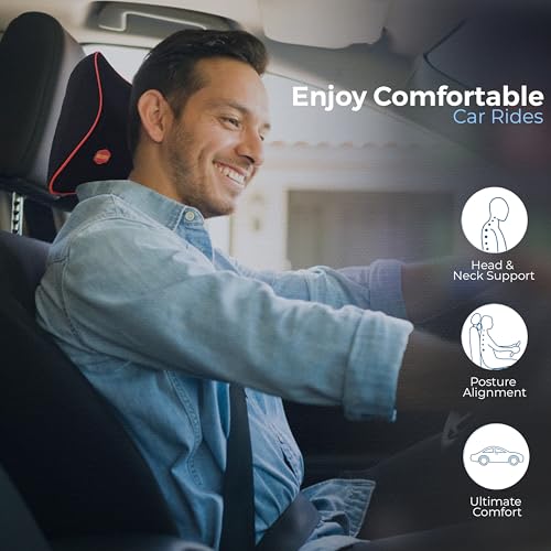 Image of Woscher Car Neck Pillow Memory Foam Headrest Cushion Helps Passengers Rest to Relieve Neck Pain and Improve Sitting Posture Universal Version for All Car Seats (Black Red)