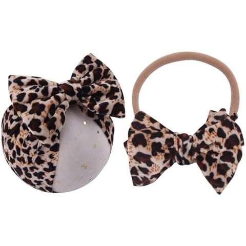 ZCYYYS Baby Girls Leopard Headband Bow Turban Headband for baby Wide Hair Band 2 Pack TSFD40 (Headband B Set) Cover