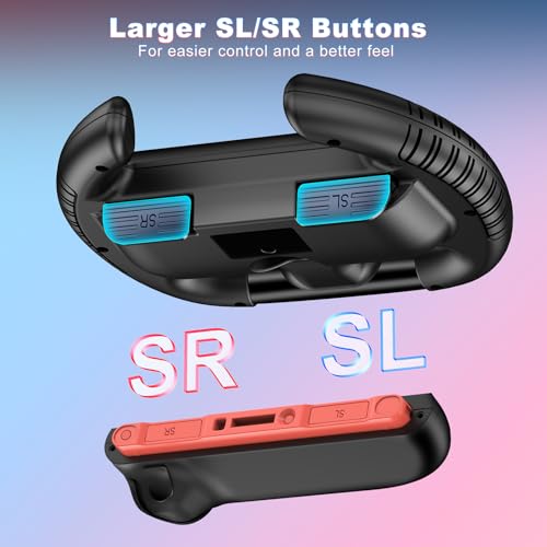 Steering Wheels for Nintendo Switch 2 (2025), Switch 2 Racing Wheels for Mario Kart World & 8 Deluxe, Bigger SL/SR Buttons, Racing Games Accessories, Easy to Install, 2 Pack - Thumbnail 4
