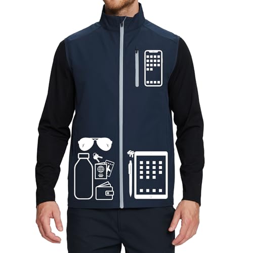 Image of M MAELREG Mens Vests Outerwear Windproof Lightweight Softshell Vests Zip Pockets Sports Sleeveless Jacket Golf Vests for Men