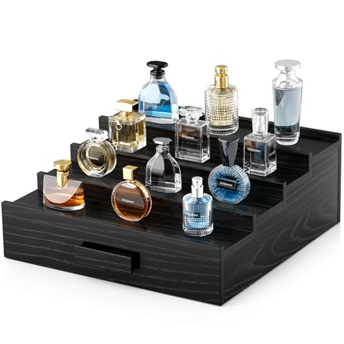Image of Solid Walnut Cologne Organizer for Men,4 Tier Cologne Stand Display Shelf