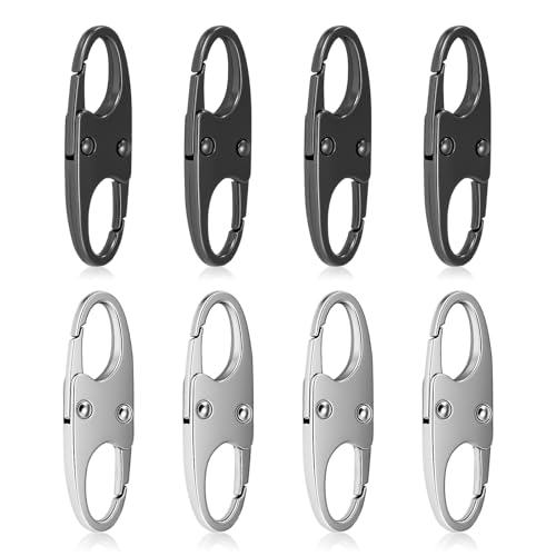 8 Pcs Anti-Theft Small Carabiner Clip Double Opening Zipper Pull Replacement Elegant Zinc Alloy Zipper Clips for Backpacks Luggage Duffel Bags Travel Essentials - 4 Silver & 4 Gunmetal
