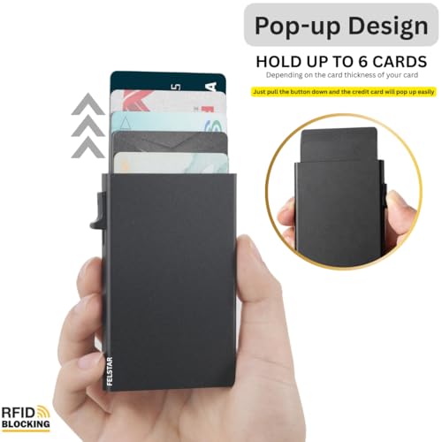 Image of FELSTAR Alumium RFID Protected Pop Up Credit Debit Card Holder for Men Women Black (Pop-up 1)