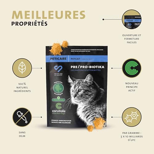 Chats Prébiotiques & Probiotiques, Renforcer Système Immunitaire, Assainir Intestins, Flore Intestinale, en Cas d'allergies, avec Le Complexe innovant Corvitalis® - petCat Health 3501 – Image 5