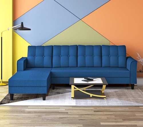 Image of Adorn India Maddox Tufted L Shape 6 Seater Sofa Set Lhs (Blue) (3 Year Warranty)