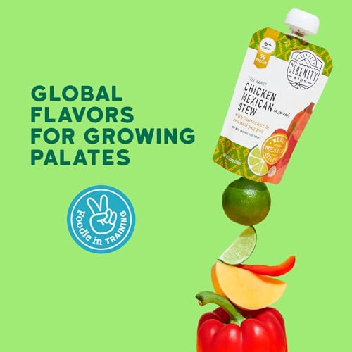 Image of Serenity Kids 6+ Months World Explorers Baby Food Pouches Puree Made With Ethically Sourced Meats & Organic Veggies | 3.5 Ounce BPA-Free Pouch | Chicken Mexican Stew | 1 Count