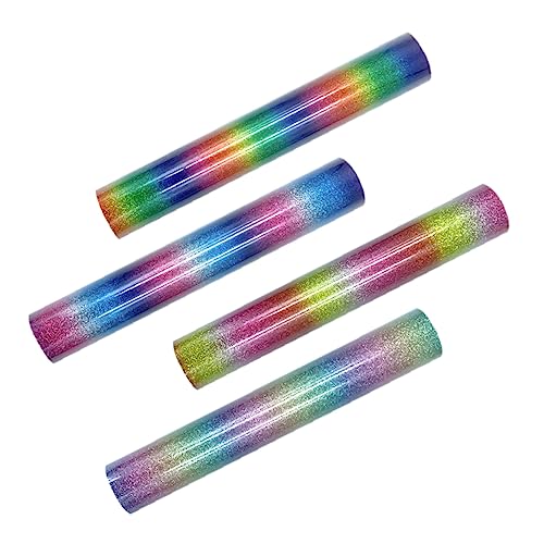 Beatifufu 4Pcs Engraving Heat Transfer Vinyl Films Craft Film for Shirts Rainbow Glitter Colors for Custom Designs Apparel Easy to Cut Apply