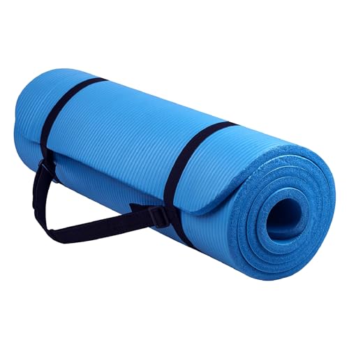 Yoga Mat Unisex Non-Slip Thick Foam Exercise Mat 10mm with Carry Strap Lightweight Home Gym Equipment for Yoga Pilates Stretching (Blue)