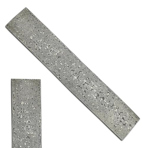 Damascus Steel Billet, Feather Pattern Damascus Stock Blank Bar For Knife Making, 2 x 12 Inches, 5mm Thickness (Rain-Drop)