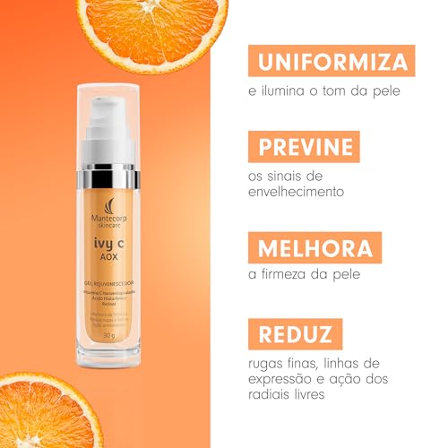 MANTECORP - Gel Rejuvenescedor Facial Ivy C AOX - Vitamina C Pura Nanoencapsulada, Ãcido Hialurônico e Retinol, Redução de Rugas em 7 Dias - 30g - Imagem 3