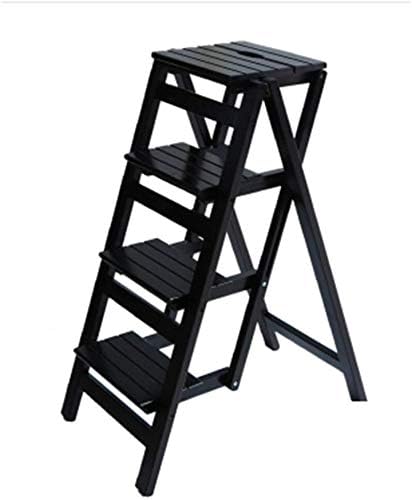 Folding Step Stool Ladder Stool 3 Steps Ladder Solid Wood Multi-Function Ladder Chair Home Space Saving (A)