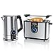 Arendo - Küchenset - 2200 W Edelstahl Wasserkocher 1,7 Liter mit Temperatureinstellung - 2 Scheiben Toaster Edelstahl mit 7 Bräunungsgraden inkl. Brötchaufsatz