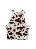 RoseSeek Women's Cow Print Tank Top Sleeveless Crewneck Fitted Crop Tops Summer Cowgirl Vest Multicolor Medium
