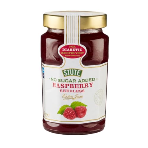 Image of Stute Raspberry Jam 430g, No Sugar Added, 90% Less Sugar & 30% Less Calories, Diabetic Friendly, Imported from UK