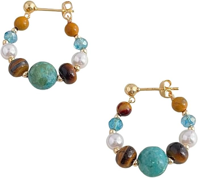 Hupplle Handmade Boho Dangle Earrings Natural Stone Beaded Vintage Statement Earrings Lightweight Hypoallergenic Elegant Jewelry Gifts for Women - Image 5