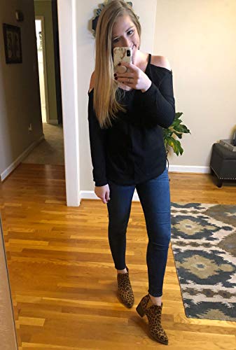 OURS Waffle Knit Sweater Shirts for Women Long Sleeve Black