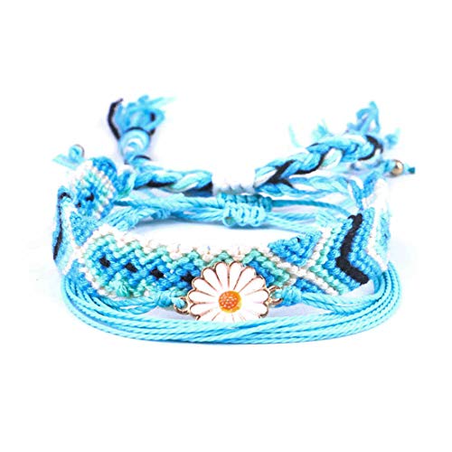 Braided Rope Bracelet Waterproof String Summer Ocean Surfer Bracelet Beaded Boho Bohemia Turquoise Sunflower Daisy Shell Wave Charm