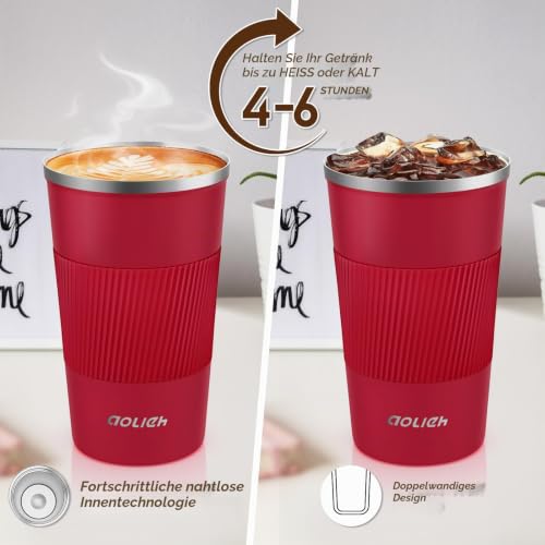 Aolieh Thermobecher, Kaffeebecher mit Auslaufsicherem Deckel, Thermobecher- Isolierbecher, Edelstahl Travel Mug… – Ansicht 3