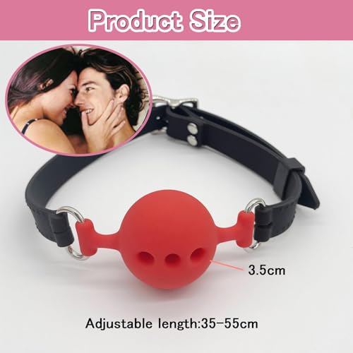 Image of DFsucces Leather Restraints Ball Mouth Plug Silicone Bondage Ball Gag Hollowed-Breathable Silicone Sex Gag Muzzles Adjustable Strap Bondage Harness Restraints-S(BO5)