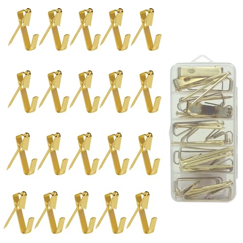 Image of 30lb,50lb,100 lb Picture Hangers,Heavy Duty Picture Hanging Kit Metal Picture Hanging Hooks for Wood or Drywall (30pcs-50lbs), Gold, FAN060807