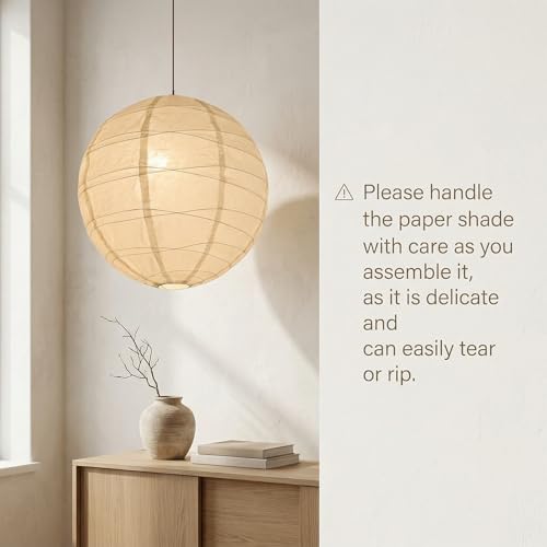 Image of Nogy Lantern Lamp Pendant Light - Paper Lantern Pendant - Off White Paper Pendant Light - Rice Hanging Light, Perfect for Home Decor