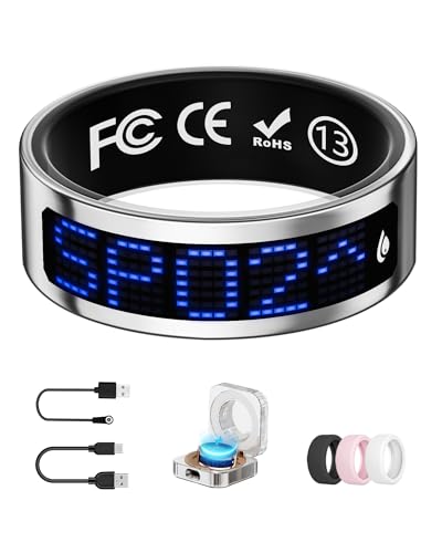 Image of Smart Ring for Women & Men with Display, Health Ring with Heart Rate, Sleep Monitor, IP68 Waterproof Fitness Ring, Fitness Tracker Ring, No APP Fee for iPhone and Android (Silver, 13#)