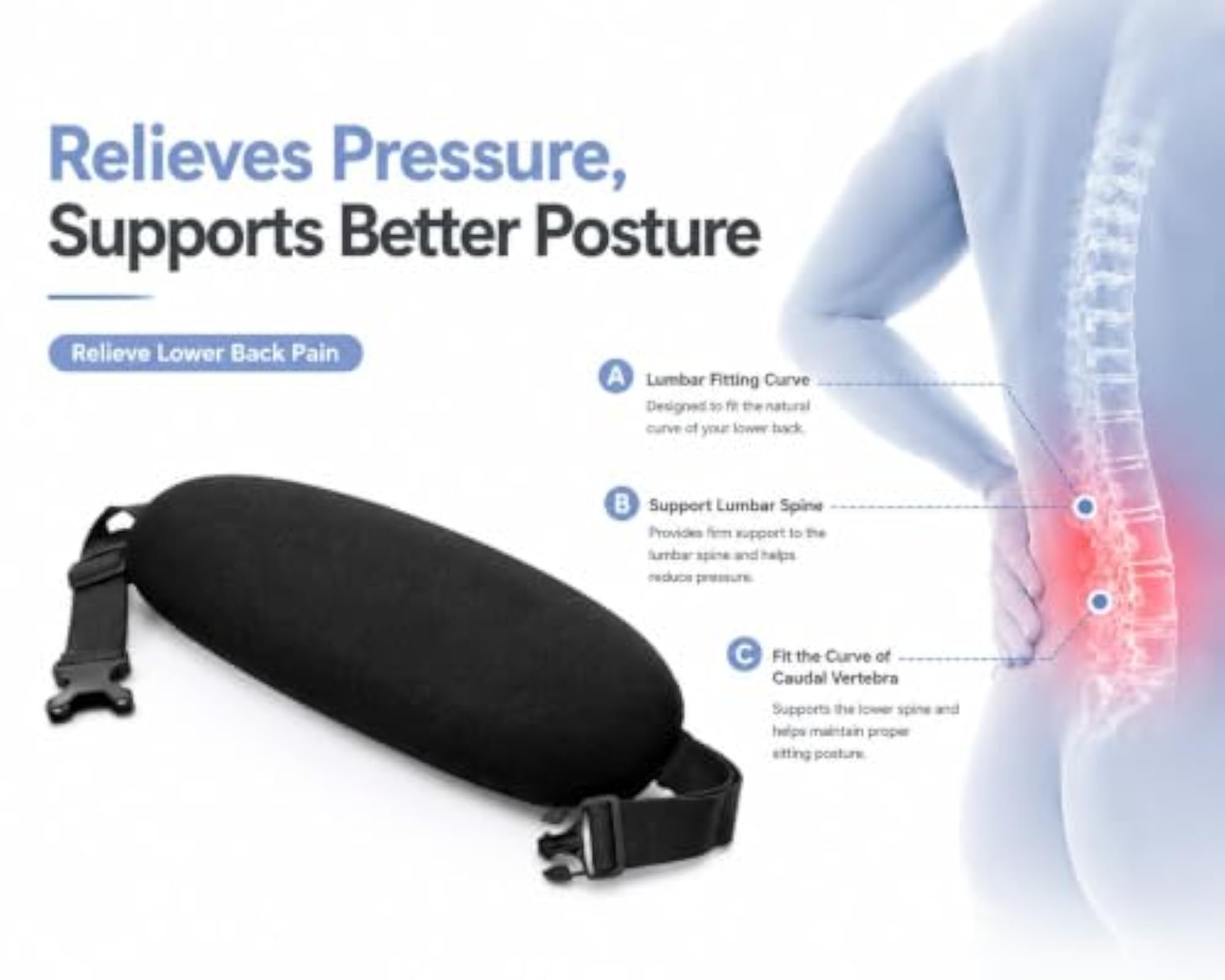 High Density Foam Lumbar Back Roll for Pain Relief
