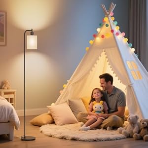SIBRILLE Floor Lamp with Linen Shade, Dimmable Tall Standing Lamp with Remote Control & 3 Color Temperatures, Modern Floor Lamps for Living Room Bedroom Office Corner, 9W LED Bulb Included — photo 6 of 6