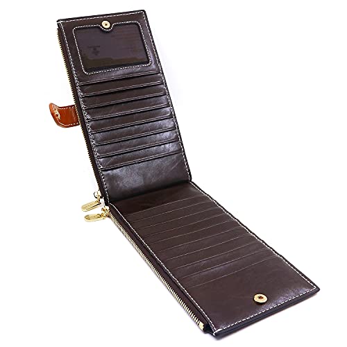 Image of ANDOILT Women's Genuine Leather Wallet RFID Blocking Credit Card Holder Zipper Purse Cell Phone Handbag