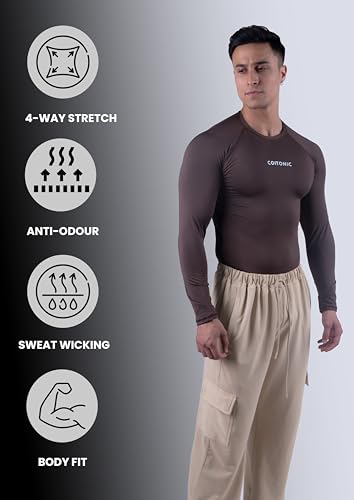 Image of COITONIC Men's Full Sleeve Compression T-Shirt - Athletic Base Layer for Gym, Sports & Fitness Training