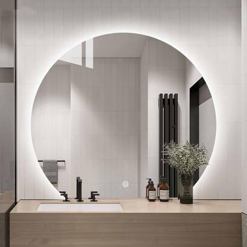 BiSaXieTa Smart Bathroom Mirror, Anti-Fog, 3-Color Dimmable, Half Moon Vanity