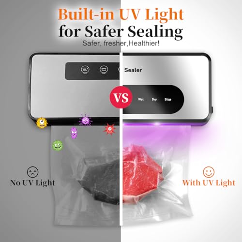 8 in 1 Food Saver Vacuum Sealer Machine, Multi-function Food Sealer Built-in UV Cutter/Bag Storage Act on Dry Wet oil Crispy, Vacuum Sealer Kit Attached 1 Bag Rolls/20 Vacuum Bag/Marker Pen - Image 4