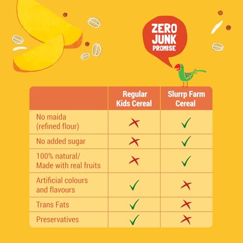 Image of Slurrp Farm No Added Sugar Instant Cereal | Ragi, Rice and Mango with Milk | Free Strawberry Cereal Trial Pack | 200g + Free 50g