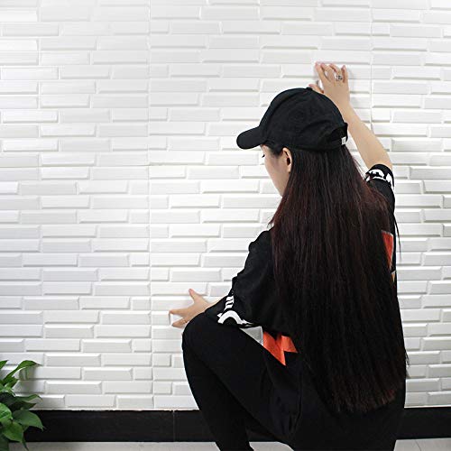Image of 3D Oblique Pattern Wall Sticker - White PE Foam Self-Adhesive Waterproof Panel for Bedroom, Living Room & Office | Washable DIY Wallpaper (70 x 70 cm)