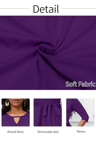 Image of CLOCOR Midi Dresses for Women Casual A-Line Fit and Flare Dress Crewneck 3 /4 Sleeve Keyhole Cocktail Party Church Dress