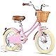 Glerc 12 Zoll Kinder Mädchen Fahrrad für 3 4 5 Jahre alt kleine Mädchen Retro Vintage-Stil Fahrräder mit Korb Training Räder und Glocke, Rosa