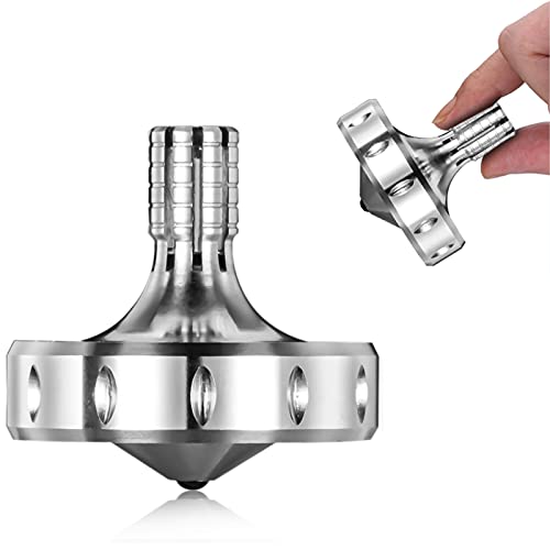 LOQATIDIS Präzisions kreisel aus Metall, perfekt ausbalanciert, sanfte Rotation, Lange Rotationszeit, leicht über 10 Minuten, tragbares EDC-Spielzeug (Silber)