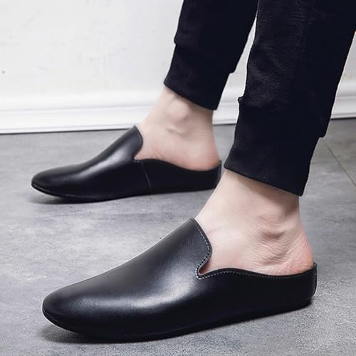 Men's Leather Open Back Flat Mules Vintage Round Toe Soft Sole Non-Slip Slip-On Formal Slippers Business Work Driving Walking Shoes3